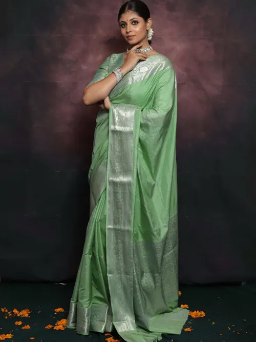 Katan Mango Silk Banarasi Jacquard Zari Border Design Saree